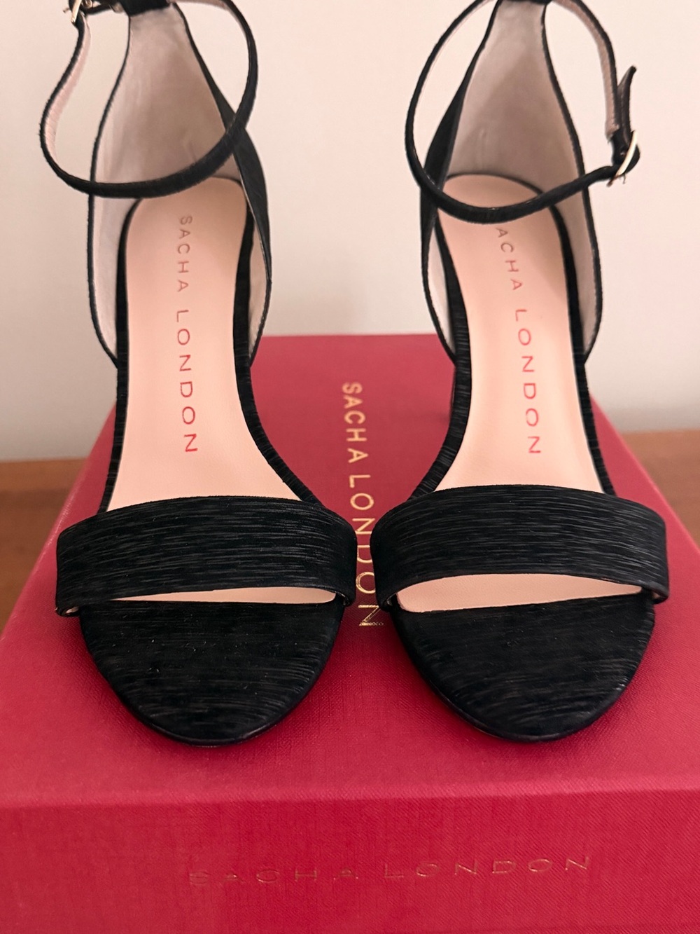 Sacha London Black Textured Ankle-Strap Heels